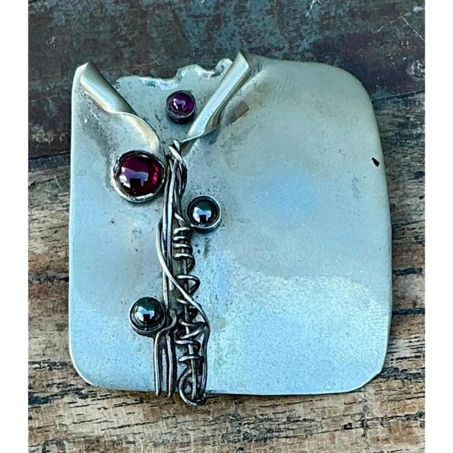 Vintage Boho Handmade Sterling Silver Modernist Brooch For Sale - Image 4 of 12