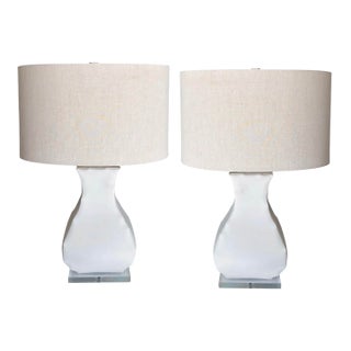 Pair of John Dickinson Style Polished Gesso Table Lamps With Shade For Sale