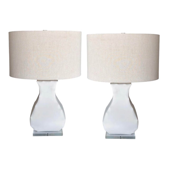 Pair of John Dickinson Style Polished Gesso Table Lamps With Shade For Sale