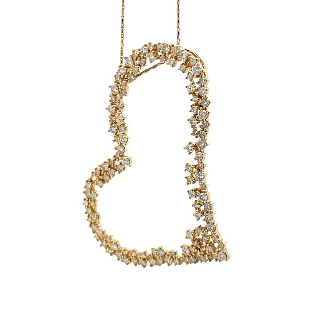 14k Yellow Gold 2.30 Carats Natural Diamond Heart Necklace For Sale - Image 10 of 13