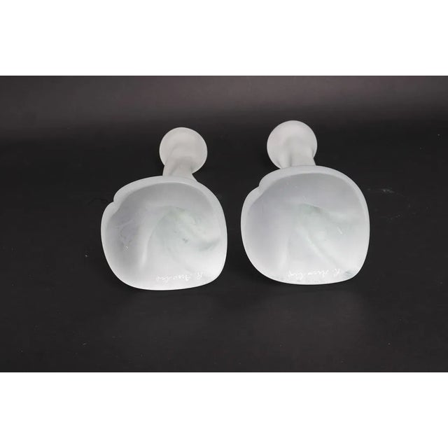 Glass 14” Renato Anatra Murano Glass Candlesticks – Signed Pair –Satinato Finish For Sale - Image 7 of 8