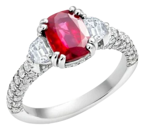Gia Certified No Heat Cushion Ruby Half Moon Diamond Platinum Cocktail Ring, Size 6.5