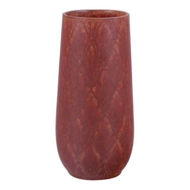 Brown Ceramic Vase with Geometric Pattern by Gunnar Nylund for Rörstrand, Sweden For Sale - Image 8 of 8