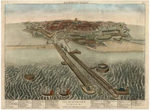 Basset, Bird's-Eye View of Dunkirk Harbor with 66 Landmarks, Print, 1770