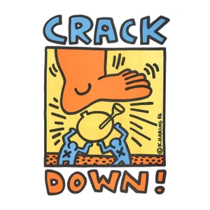 1986 Keith Haring 'Crack Down' Pop Art Yellow,Orange USA Lithograph