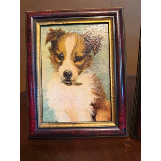 Mid-Century Modern Vintage Florence Kroger Boston Terrier & Collie Puppies Framed Lithographs 1950s - Set of 2 For Sale - Image 3 of 8