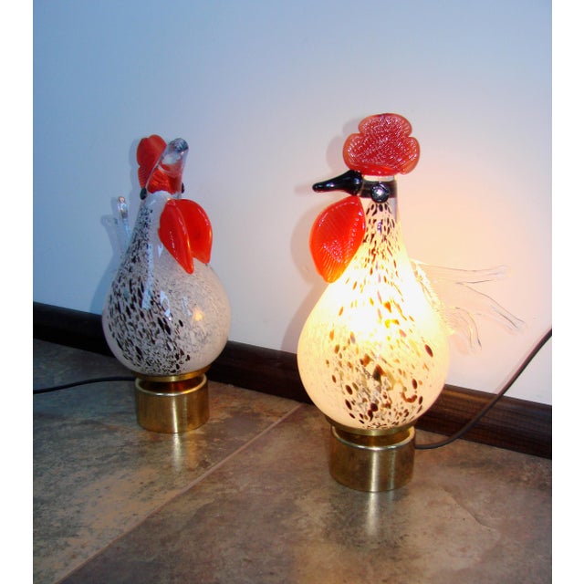 1980s Vintage Rooster and Hen Lamps in Glass, 1980s, Set of 2 For Sale - Image 5 of 10