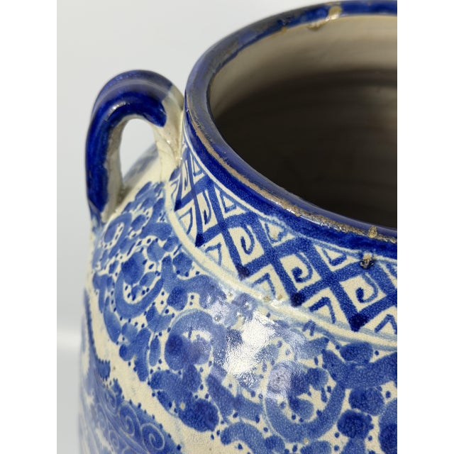 Blue 19th Century Moroccan Hand Painted Blue and White Ceramic Vase, 1890s For Sale - Image 8 of 12