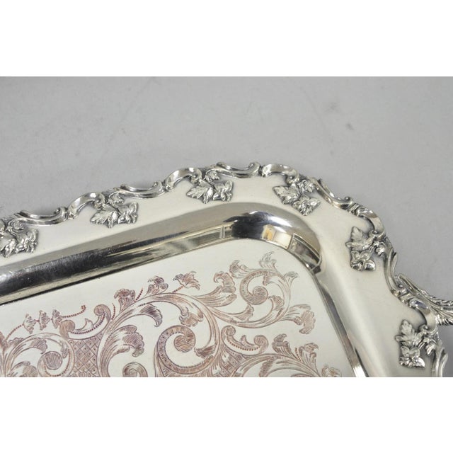 Vintage English Victorian Silver Plated Ornate Footed Serving Platter Bar Tray For Sale - Image 11 of 16