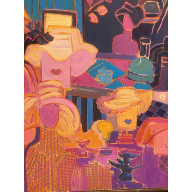 1970s 1970s Vintage Colorful Pink Still Life Painting by Molly Schiff, Framed For Sale - Image 5 of 5