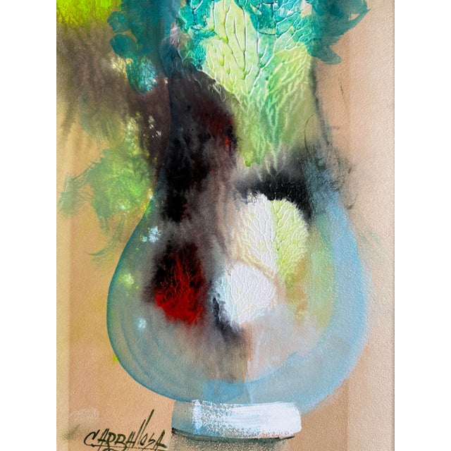 Abstract 1940s Original Julio Carballosa Oil Painting Cuban Artist Abstract Still Life of Flowers in Vase For Sale - Image 3 of 12