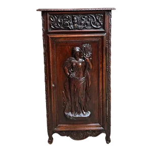 Antique French Cabinet Carved Oak Demeter Harvest Cornucopia Greek Goddess
