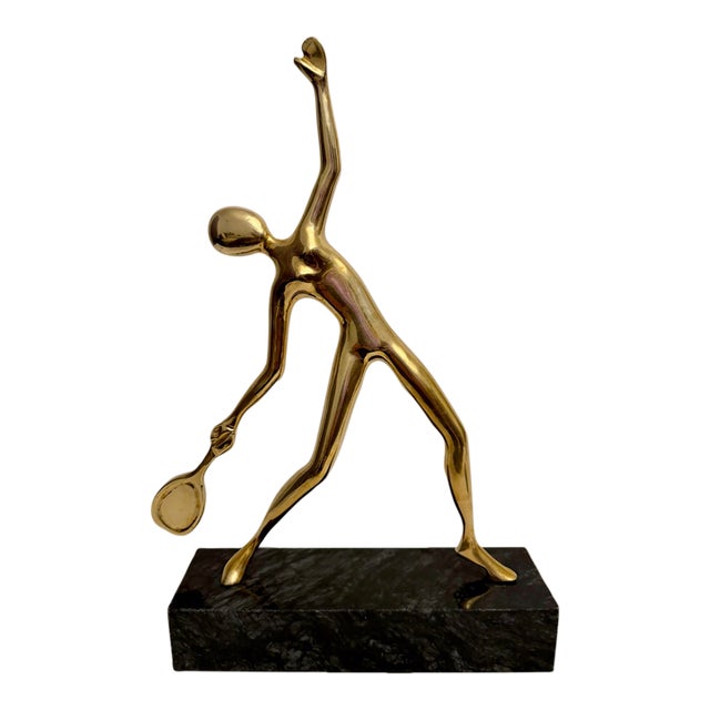 Us Open Tennis Player Sculpture in Solid Brass on Marble Base For Sale