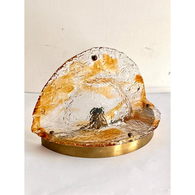 Mid-Century Modern Large Wall Lamps in Amber Murano Glass and Brass Frame from Mazzega, 1960s, Set of 2 For Sale - Image 3 of 10
