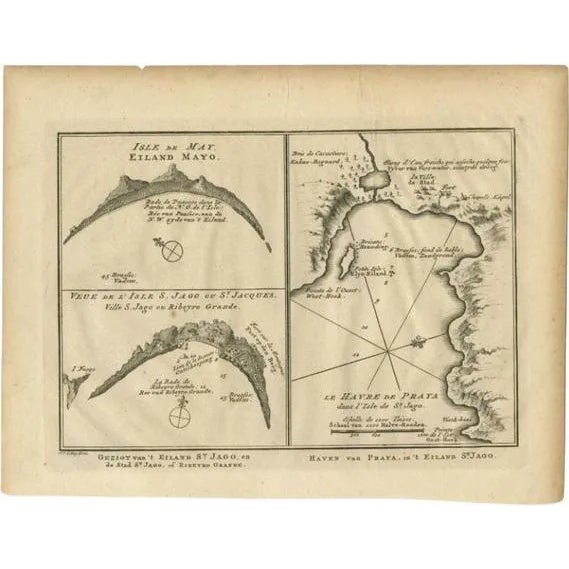 Antique Map of St Louis Trade, St Mayo and Praya Harbour, Mauritania, 1750s For Sale