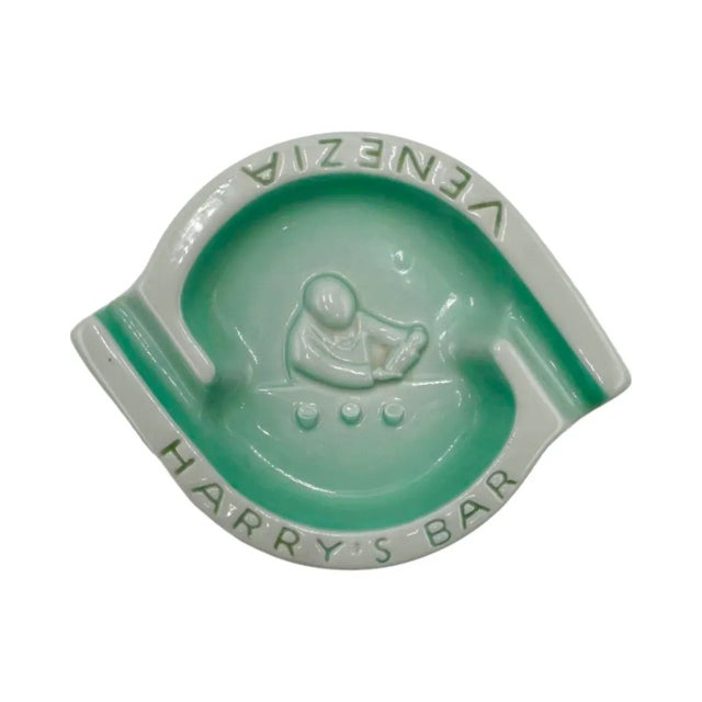 Vintage Harry's Bar Venezia Italy Ashtray Mint Green Ceramic Dish For Sale - Image 9 of 12
