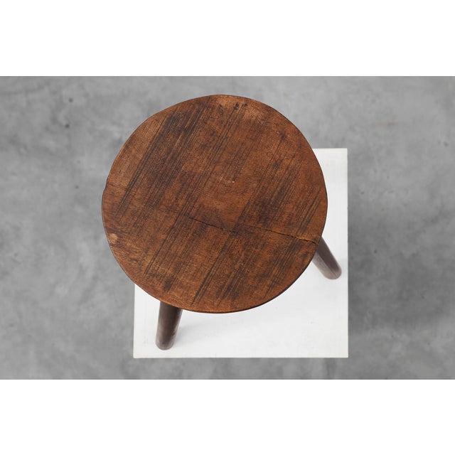 Brown Rustic Oak Wooden Tripod Stool, France, 1890s For Sale - Image 8 of 10