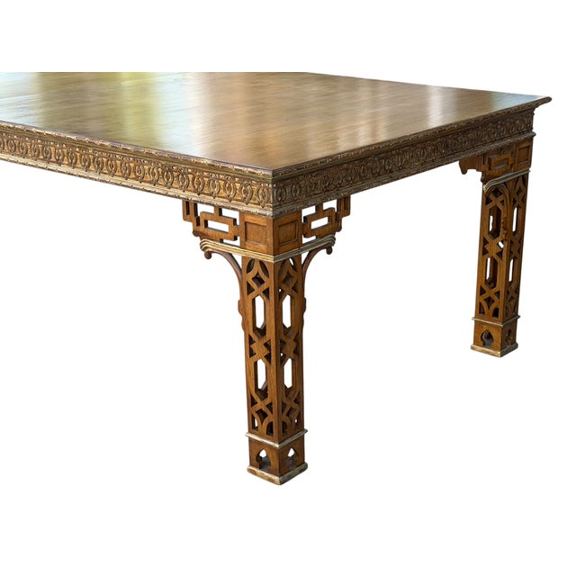 Chinese Dennis & Leen Chinese Chippendale Style Giltwood & Walnut Dining Table For Sale - Image 3 of 6