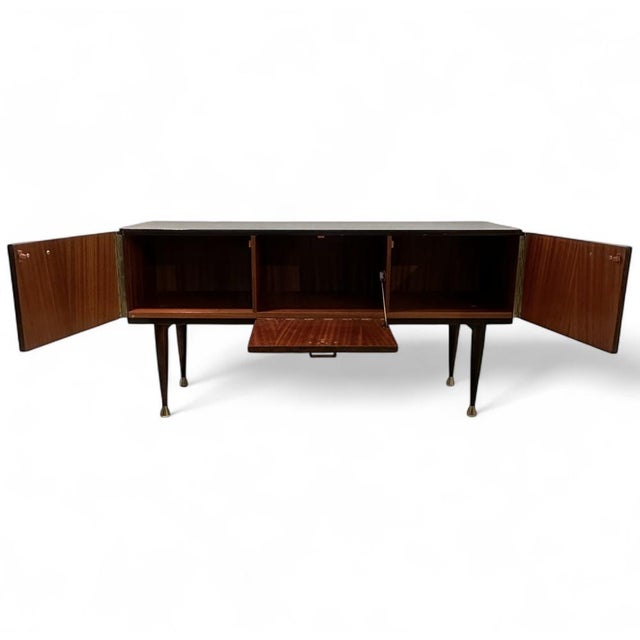 1950s Mid-Century Modern Italian Nightstands and Sideboard in Mahogany and Burr Maple, 1956, Set of 3 For Sale - Image 5 of 17