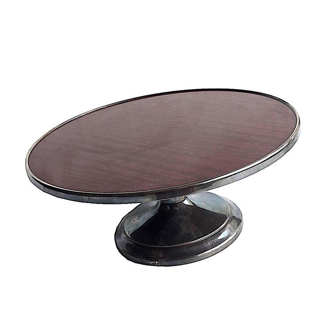 1950s Silver Plate Cake Stand With Faux Wood Formica Surface For Sale In Miami - Image 6 of 13