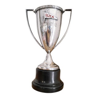 Vintage Silver Plated Inland Lake Yachting Association Trophy With Enamel Burgee For Sale