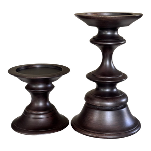 Vintage Pottery Barn Turned Wood Pillar Candle Holders - A Pair