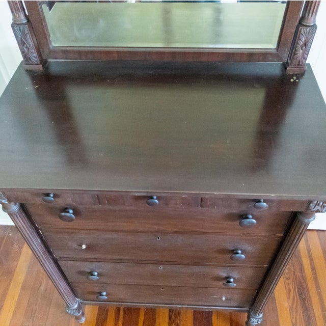 1800s Antique Tallboy Dark Wood Dresser With Beveled Mirror Chairish