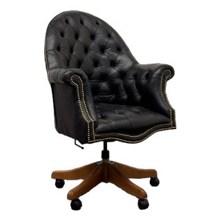 Classic English Chesterfield Desk Chair in Black For Sale