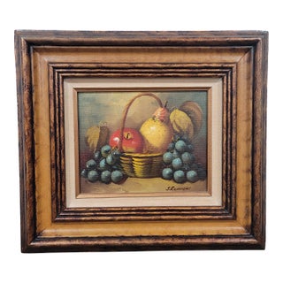 Oil Painting Red Apple, Grapes, & Pear Framed Art Still Life Signed J. Remstedt For Sale