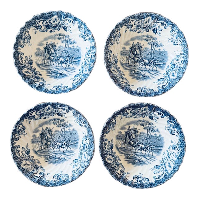 Vintage English Ironstone by Johnson Brothers in Coaching Scene Berry Bowls - Set of 4 For Sale