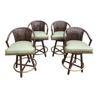 McGuire Leather and Calf Hair Counter Stools Set of 4 For Sale