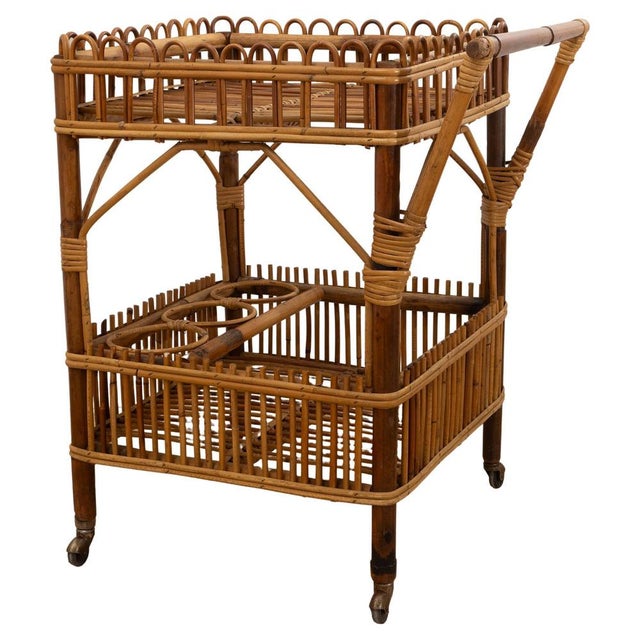 Brown Bamboo Trolley, 1960s For Sale - Image 8 of 8