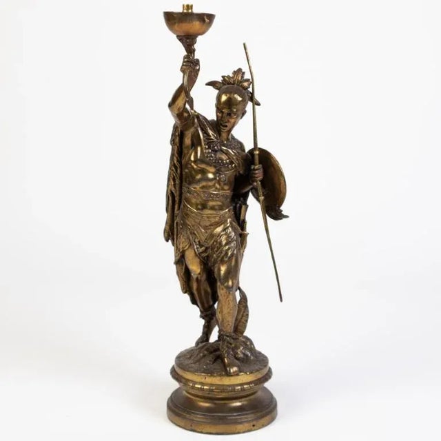 Antique Native American Bronze Sculpture Lamp For Sale - Image 11 of 11