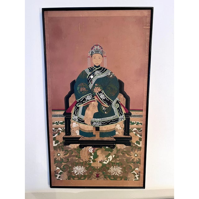 Qing Dynasty Late 19th Century Chinese Ancestral Portrait of a Seated Woman For Sale - Image 4 of 5