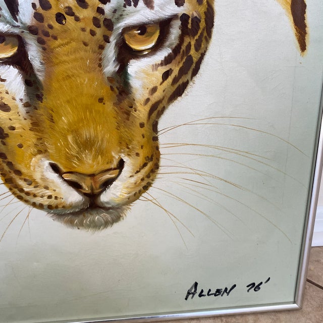 Vintage Cheetah Oil Painting Signed by Allen 1976 For Sale - Image 10 of 12