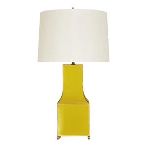 Matthew Izzo Home Renata Hand-Painted Yellow Tole Tamp Lamp With Cream Silk Shade and Gold Trim