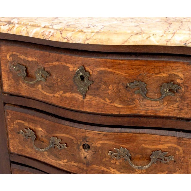 Wood Louis XV Style Marble Top Mahogany Chest of Drawer For Sale - Image 7 of 9