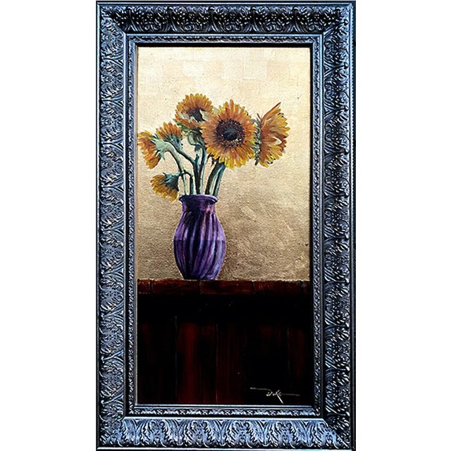 Duke Windsor's Realist Gold Leaf Painting "Sunflowers Il" 2022 For Sale