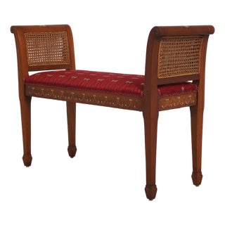 Adams Paint Decorated Cane Side Window Bench For Sale
