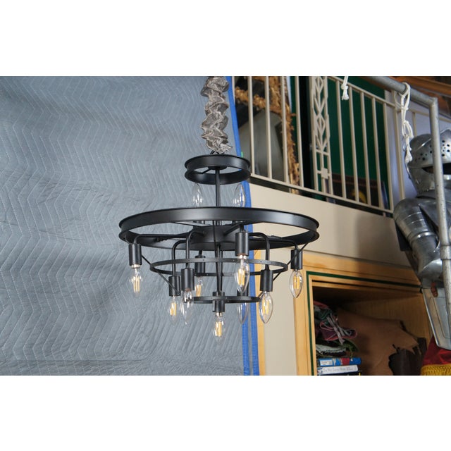 Modern Black Iron Spanish Tuscan Farmhouse Style 11 Light Chandelier For Sale - Image 6 of 12