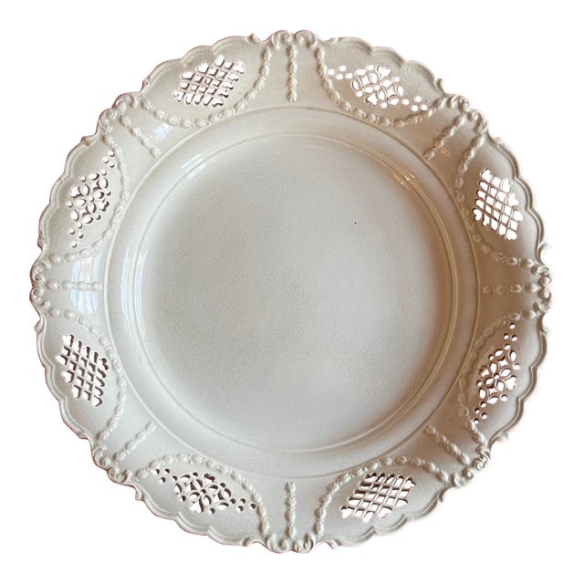 Antique 18th Century English George III Creamware Charger Plate With Reticulated Border For Sale