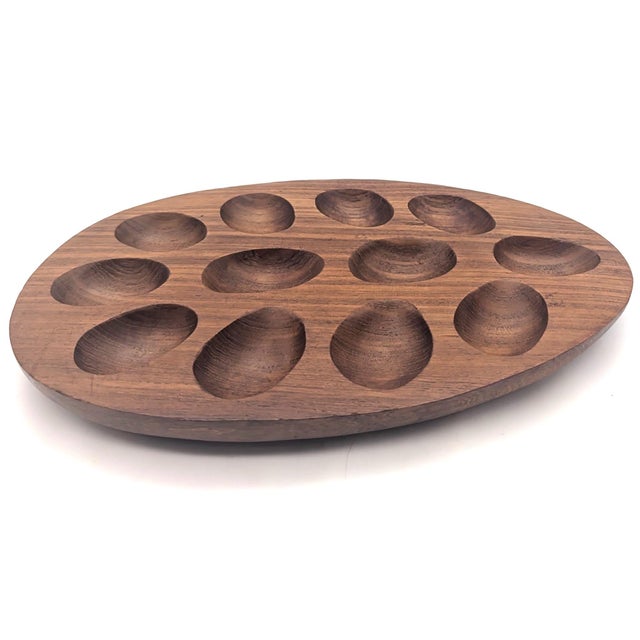Mid-Century Modern Vintage Teak Wood Deviled Egg Tray For Sale - Image 3 of 10