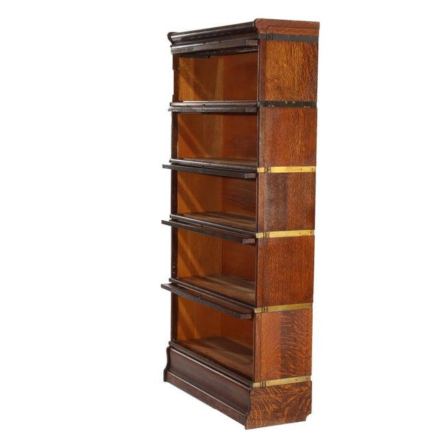 Wood Globe Wernicke Five Stack Barrister Bookcase With Leaded Glass C1920 For Sale - Image 7 of 11