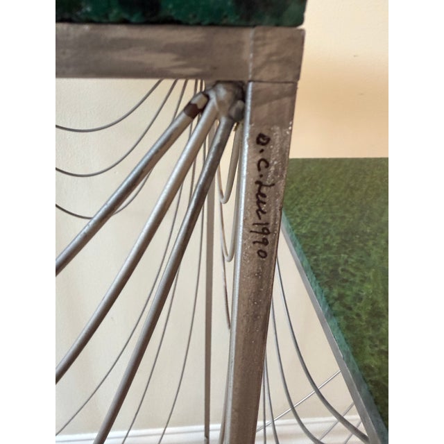 Silver Pair of Vintage Curtis Jeré Jere Signed Sculptural Art Deco Metal Wire Swag Display Pedestals Dated 1989 & 1990. For Sale - Image 8 of 9
