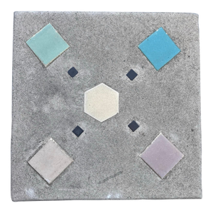 Vintage Hillside-Style Concrete Paver With Inlaid Tile – “Mint & Turquoise Corners” Design