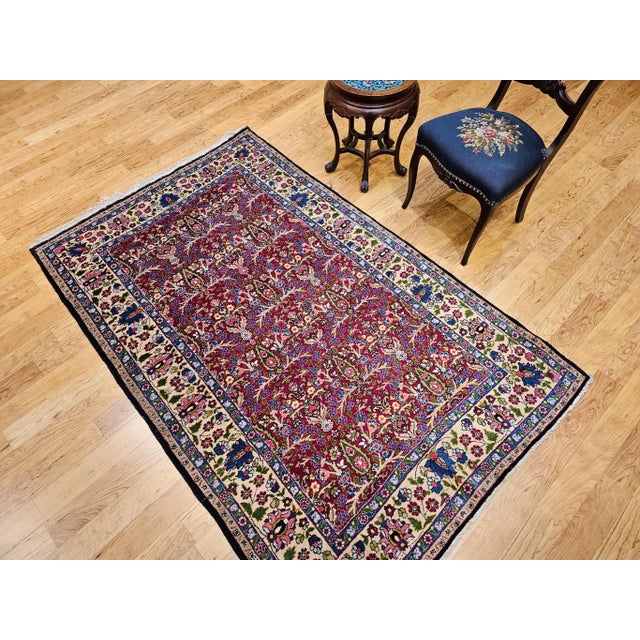 Persian Vintage Persian Tabriz Area Rug, Handwoven All Over Tree of Life Pattern, Red & Yellow, 5’ X 7’ For Sale - Image 3 of 12