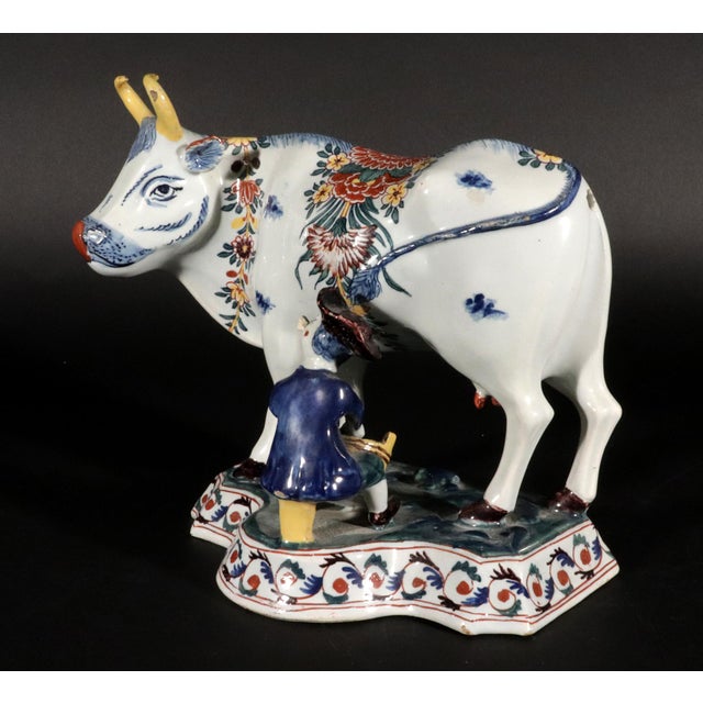 English Dutch Delft Polychrome Model of a Cow Milking Group For Sale - Image 3 of 11