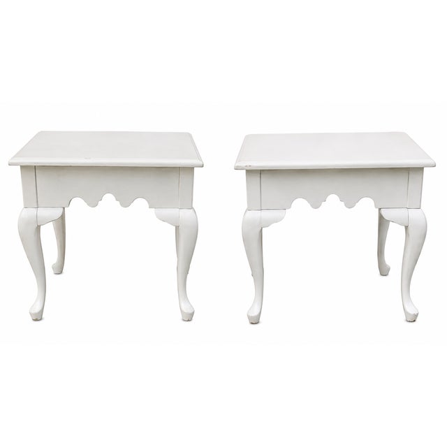 Late 20th Century Pair End Side Tables White Painted Queen Anne Style For Sale - Image 9 of 11
