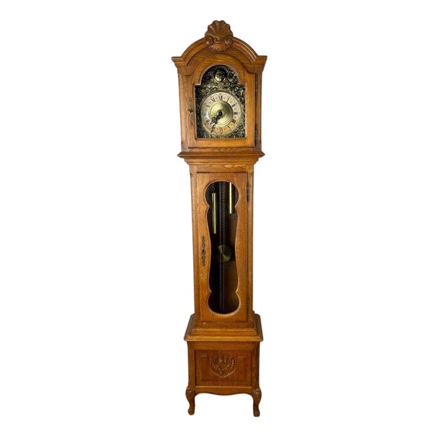 Vintage French Grandfather Clock in Oak For Sale