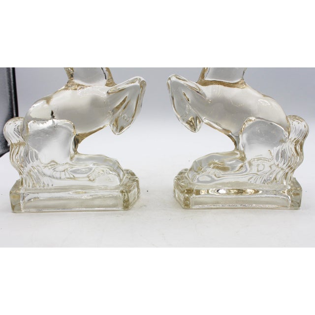 Transparent Circa 1930-40s Art Deco-Art Modern Pair of Rearing Horse Glass Bookends For Sale - Image 8 of 8